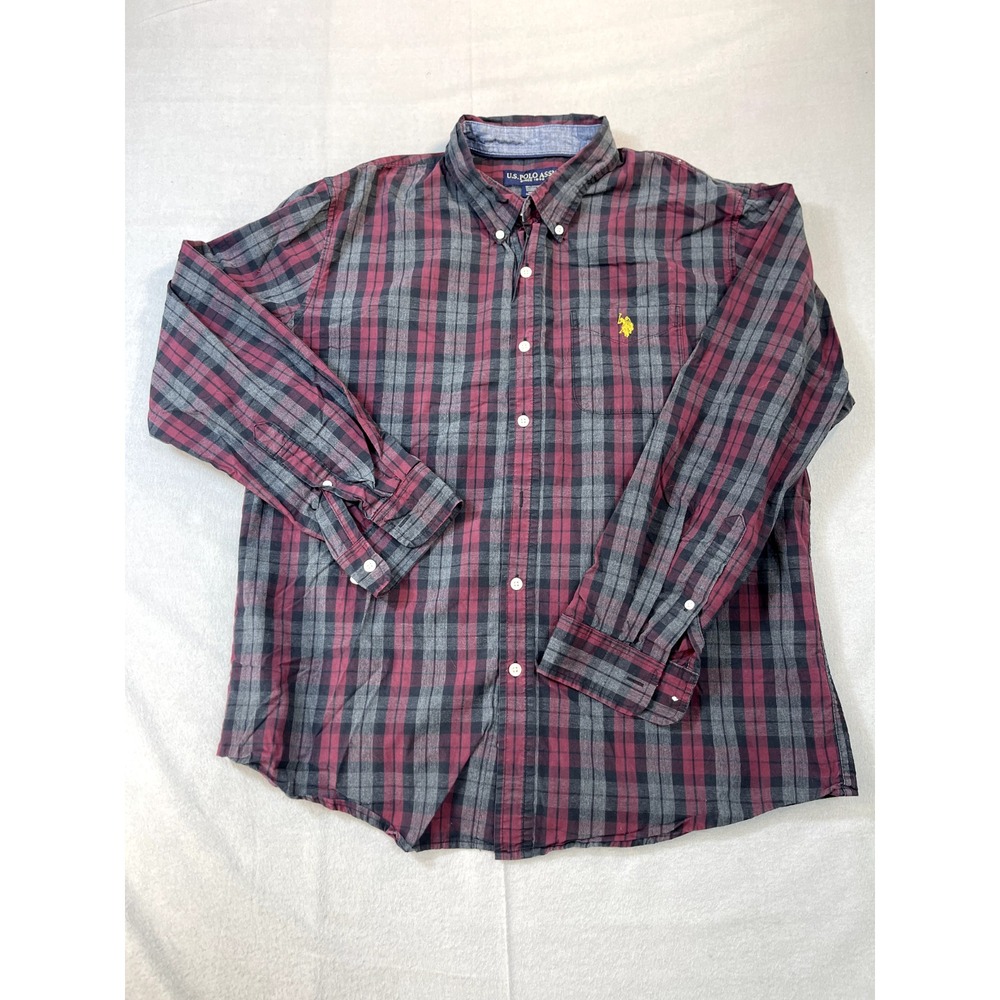 US Polo Assn Shirt XL Men's Long‎ Sleeve Plaid Button Down Red Black